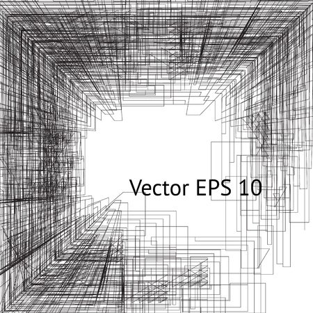 Vector modern background with grunge tangled squares. Geometric black lines imitating scratchy effect on the paper. Perfect design for your business presentation.のイラスト素材