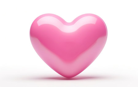 Big plastic pink heart isolated on white background with a pink cast shadow. Valentines day, engagement or wedding party poster. AI Generativeの素材