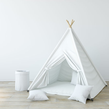 Mock up wall in child room interior. Interior scandinavian style. 3d rendering, 3d illustration....