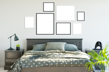 frame mock up in living room interior. Interior scandinavian style. 3d rendering, 3d illustrationの写真素材