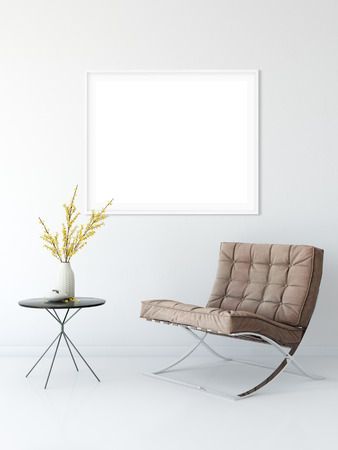 frame mock up in living room interior. Interior scandinavian style. 3d rendering, 3d illustrationの写真素材