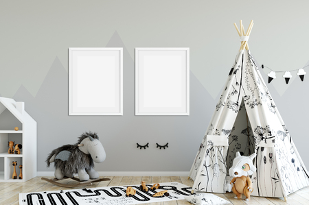 frame mock up. Interior scandinavian style. 3d rendering, 3d illustrationの写真素材