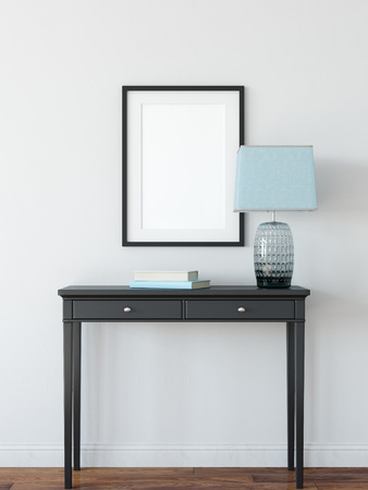 frame mock up in living room interior. Interior scandinavian style. 3d rendering, 3d illustrationの写真素材