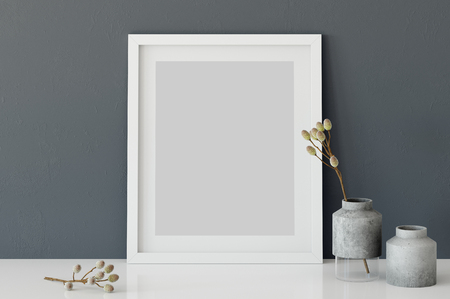 frame mock up in living room interior. Interior scandinavian style. 3d rendering, 3d illustrationの写真素材