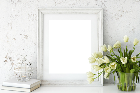 frame mock up in living room interior. Interior scandinavian style. 3d rendering, 3d illustrationの写真素材