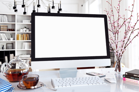 Display Mock-up in interior. Template device for mock-up. White screen device for the mock-up.のeditorial素材