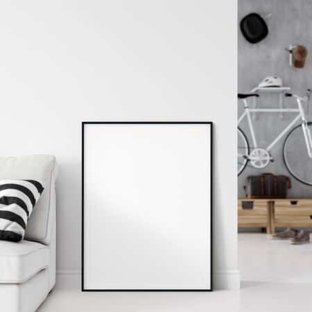 Frame & Poster mock up in living room. Scandinavian interior. 3d rendering, 3d illustrationの写真素材