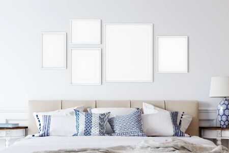 Frame mockup. Coastal Scandinavian interior style. 3d rendering, 3d illustrationの写真素材