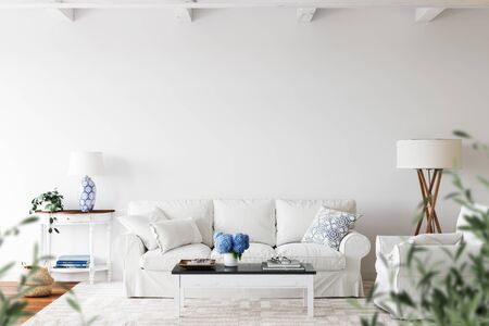 Wall mockup. Coastal Scandinavian interior style. 3d rendering, 3d illustrationの写真素材