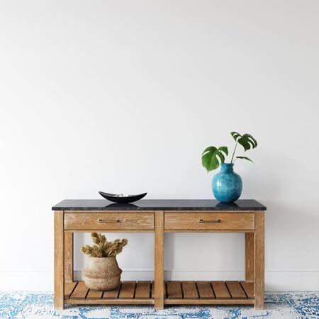 Wall mockup. Coastal Scandinavian interior style. 3d rendering, 3d illustrationの写真素材