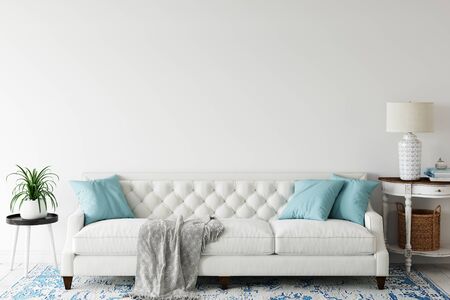 Wall mockup. Coastal Scandinavian interior style. 3d rendering, 3d illustrationの写真素材