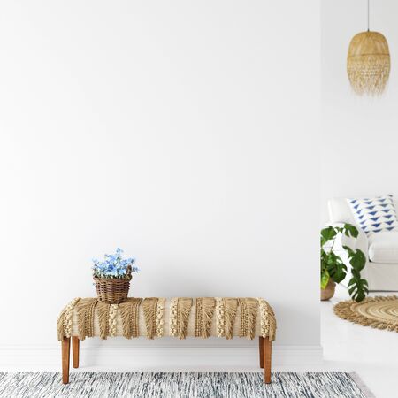 Wall mockup. Coastal Scandinavian interior style. 3d rendering, 3d illustrationの写真素材