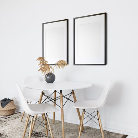 Frames mockup in scandinavian interior. Interior mockup. 3d rendering, 3d illustration