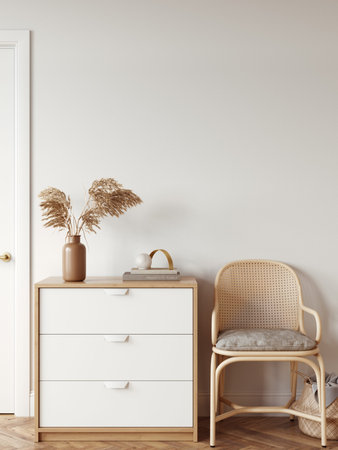 Boho interior style. Wall mockup. Wall art. 3d rendering