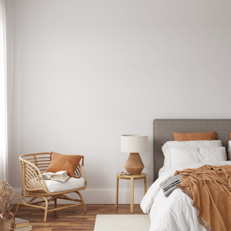 Friendly interior style. living room. Wall mockup. Wall art. 3d rendering, 3d illustrationの写真素材