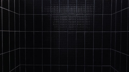 Black tiles wall background. 3d rendering, 3d illustration.の写真素材