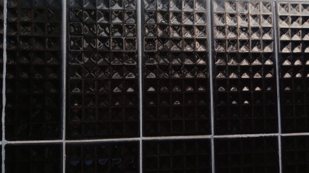 Background of black and brown metal wall with square shape pattern texture.の写真素材
