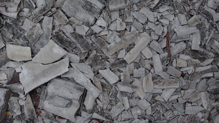 Pieces of broken ice on the ground. Close-up.の写真素材