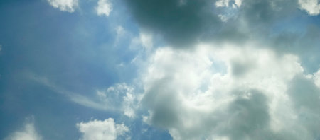 Blue sky with white clouds. Panoramic image of sky.の写真素材