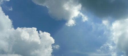 Blue sky with white clouds. Panoramic image of blue sky.の写真素材
