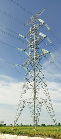 High voltage post.High-voltage tower sky background.High-voltage tower sky background.の写真素材