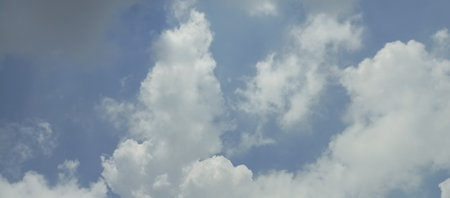 Blue sky with white clouds. Panoramic image of blue sky and white clouds.の写真素材