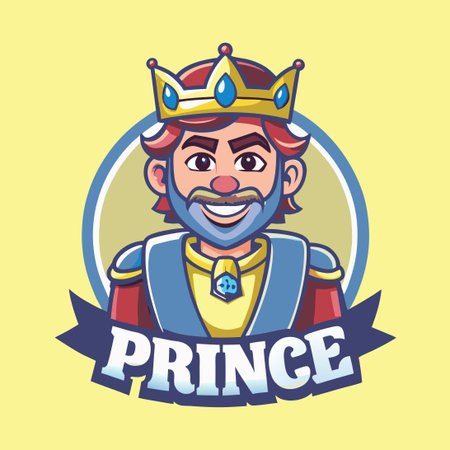 Vector Logo Illustration of a Prince in a Cartoonish Style with a Crown and Scepterのイラスト素材