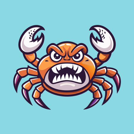 Vector Logo Illustration: Furious Crab Mascot Cartoon with Threatening Poseのイラスト素材