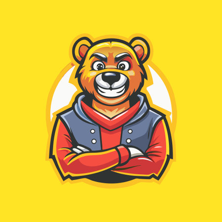 Cartoon-Style Bear Mascot with Vector Logo Illustrationのイラスト素材