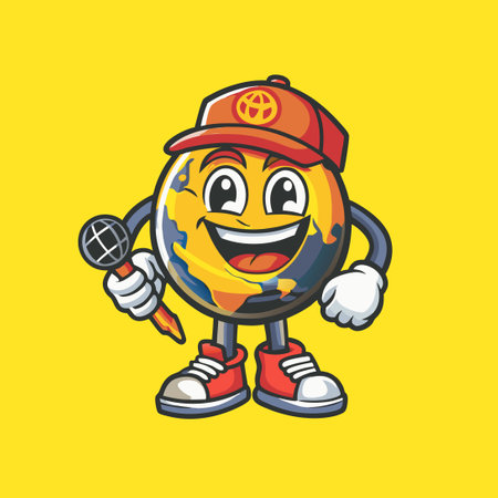 Cute Cartoon Character Mascot Globe Illustration Depicting the Earthのイラスト素材