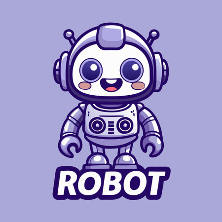 Adorable Cartoon Robot Logo with Friendly Expression and Playful Poseのイラスト素材