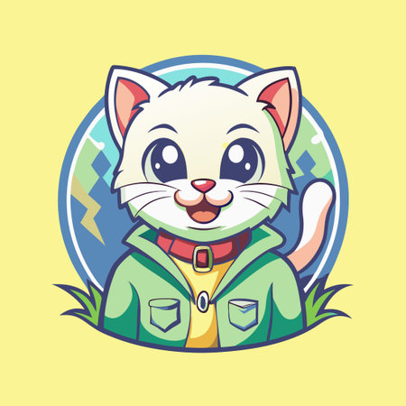 Cute and Cool White Cat Vector Logo Mascot Characterのイラスト素材