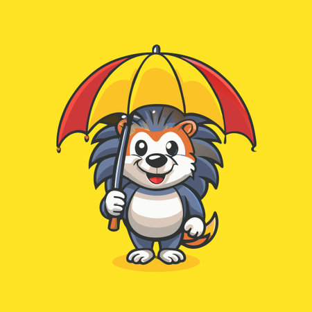 Adorable Hedgehog Sheltering Under a Vibrant Umbrella in Vector Formatのイラスト素材