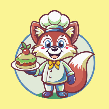 Cartoon Fox Chef Mascot with Vector Logo Illustration (2)のイラスト素材