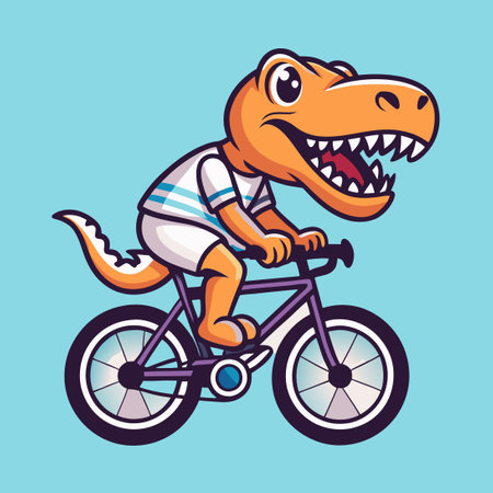 Cartoon dinosaur riding a bicycle. Vector illustration for t-shirt designのイラスト素材