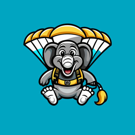 Vector Logo Illustration of a Skydiving Elephant Mascotのイラスト素材