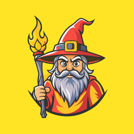 Magical Wizard Mascot Cartoon with Stylized Vector Logo Illustrationのイラスト素材