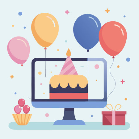 Pink-Themed Online Birthday Greeting Card Template for Vector Editingのイラスト素材