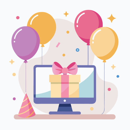 Pink Birthday Greeting Template with Vector Graphics for Online Useのイラスト素材