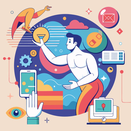 Modern Technology with Seamless Human Interface and Abstract Backgroundのイラスト素材