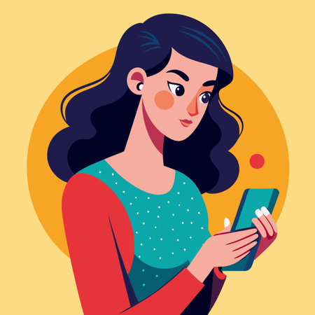 Woman Focused on Her Phone in a Casual Settingのイラスト素材