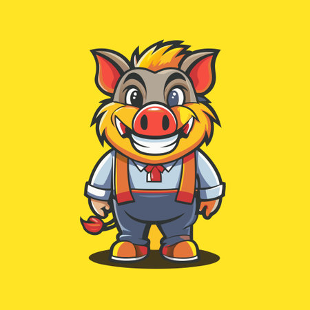 Wild Boar Cartoon Character Illustration with Vector Logo Graphicsのイラスト素材