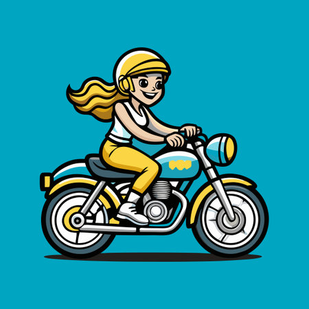 Vintage Illustration of a Charming Girl Riding a Motorcycleのイラスト素材