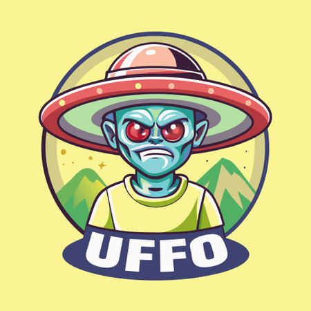 Minimalist UFO Mascot Logo with Simple Geometric Linesのイラスト素材