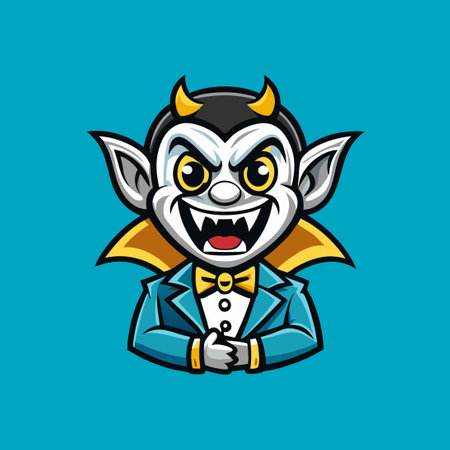 Cartoonish Vector Illustration of a Vampire Mascot with Shadowy Effectsのイラスト素材