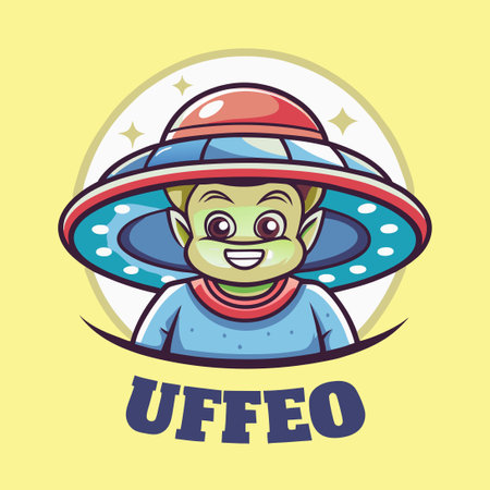 Vector Logo Illustration Depicting a Simple Alien UFO Mascot Designのイラスト素材