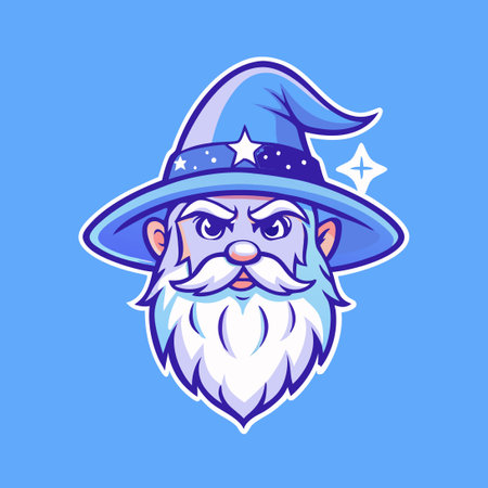 Cartoon Vector Illustration of a Wizard Mascot with a Stylized Logoのイラスト素材