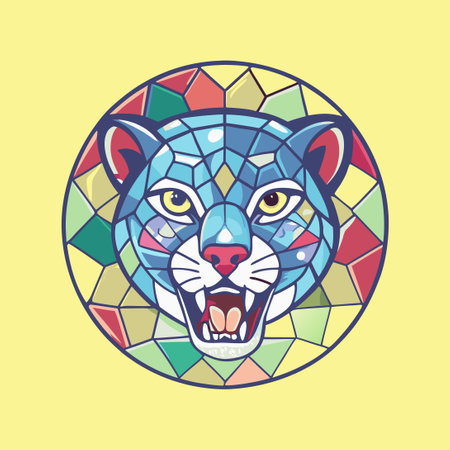 Vibrant Stained Glass Jaguar Depiction with Two-Toned Huesのイラスト素材