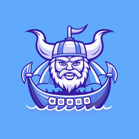 Viking Ship Mascot Character Cartoon Illustration with Cheerful Expressionのイラスト素材