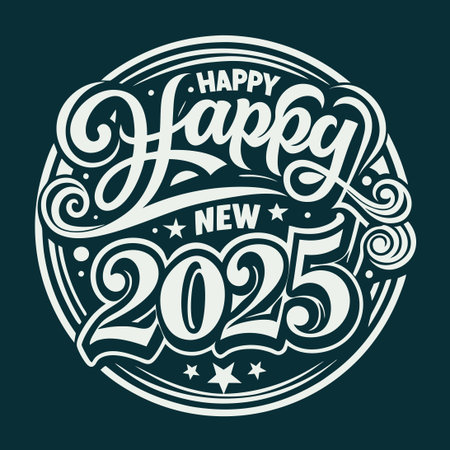 Festive Handwritten Happy New Year Script Text in German with Decorative Elementsのイラスト素材